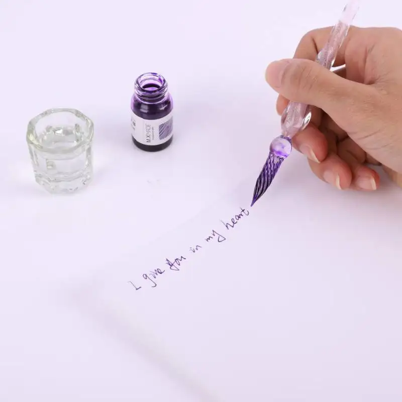 

Romantic Glass Signature Pen For Party Favors Flower Ink Writing Glass Pen With Case Wedding Valentine's Day Banquet Gifts