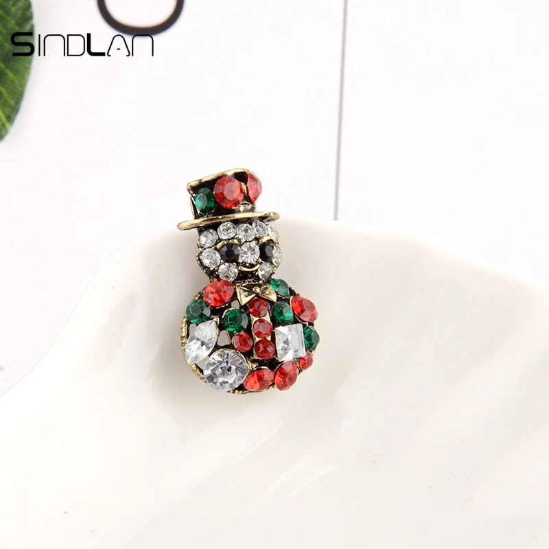 Sindlan Brooch Christmas Jewelry New Year Decoration Vintage Crystal Bow Wreath Snowman Boutonniere Enamel Pin For Women | Украшения и
