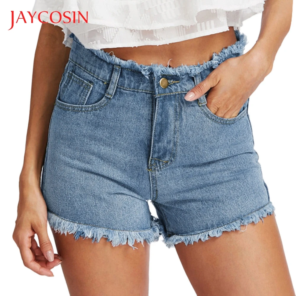 Женские джинсовые шорты JAYCOSIN синие однотонные повседневные рваные Мини-шорты на