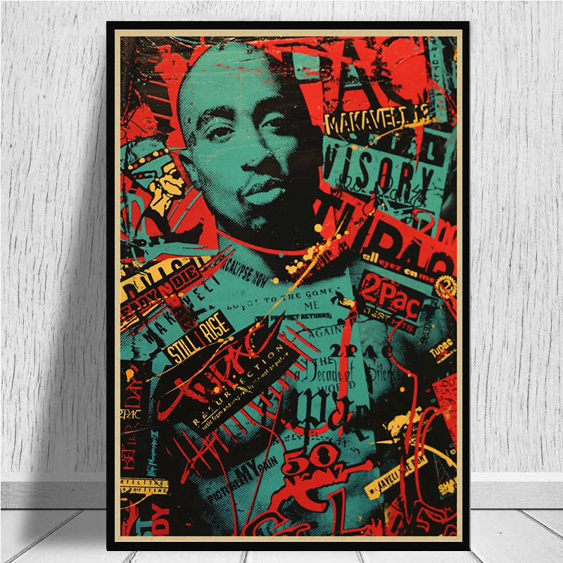 2PAC RAP GOD Tupac хип хоп певец фотографический постер из крафт бумаги настенное