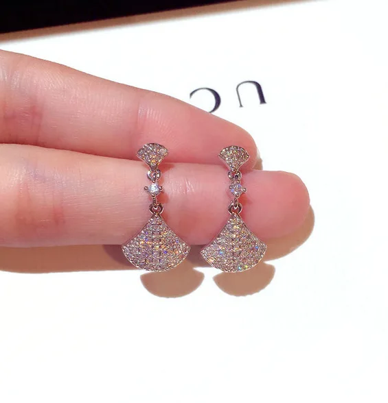

S925 Silver Needle Earrings New Simple Fan rhinestone Circle Joker Earrings boho earrings