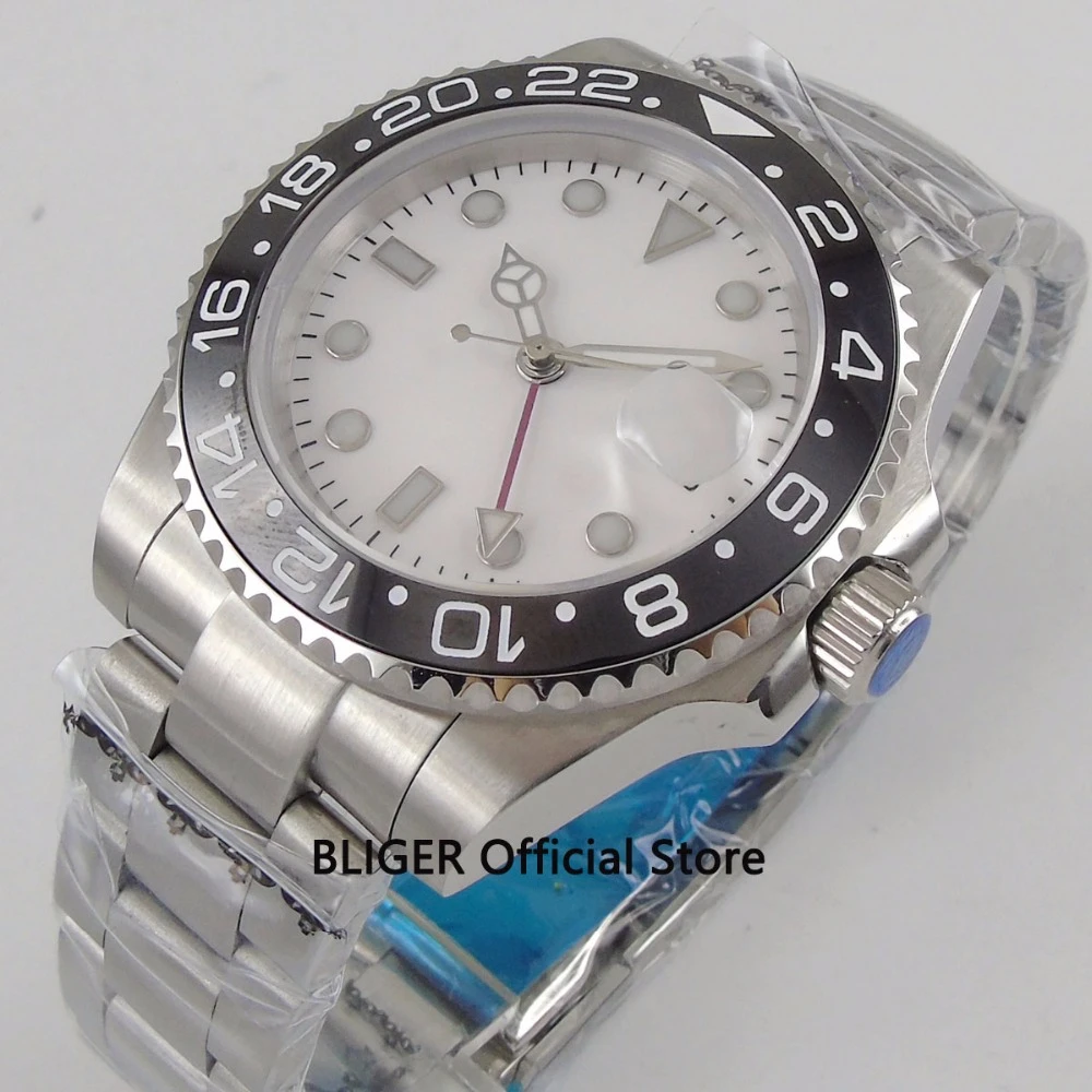 Sapphire Glass BLIGER 40 мм белые стерильные мужские часы с керамическим циферблатом