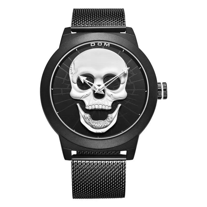 M-1231BK-1M7 Мужские часы DOM Cool Bone, роскошный бренд, M-1231, креативные часы, черные мужские часы, Череп, стиль, кварцевые мужские часы, relogio masculino - Цвет: M-1231BK-1M7