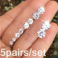 5pairsset classic round luxurious crystal 9 colors stud earrings for women charm statement 2018 new party fashion jewelry gift