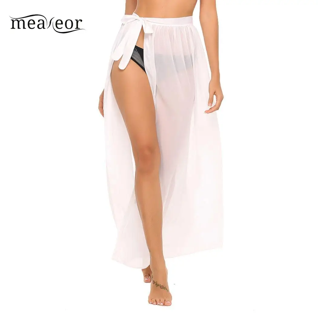 None High Women Lace-up Waist Chiffon Maxi Long Skirt Beach Casual | Женская одежда