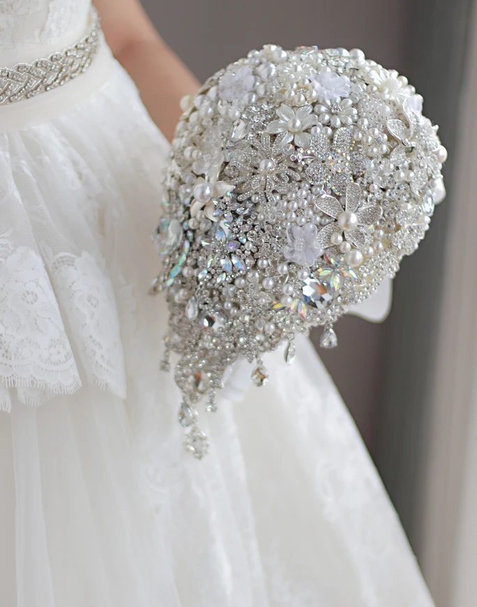 Роскошные свадебные аксессуары брошь букет цвета слоновой кости серый кристалл