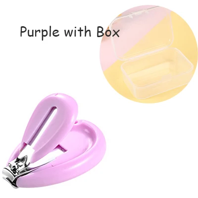 Purple with box Милые безопасные детские кусачки для ногтей, детские ножницы для ногтей, триммер для пальцев, ножницы, Детские кусачки для ногтей, удобный уход на каждый день - Цвет: Purple with box