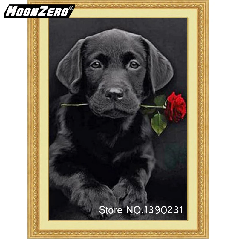 

5D животные Алмазная вышивка DIY бриллианты черные собаки и розы европейский стиль для домашнего интерьера почта алмазное шоу ремесла WYZ8620