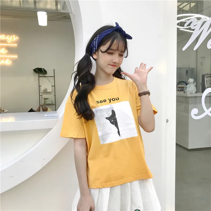 Лето 2021 женская футболка YouGeMan топ в Корейском стиле Harajuku Ulzzang с мультяшным