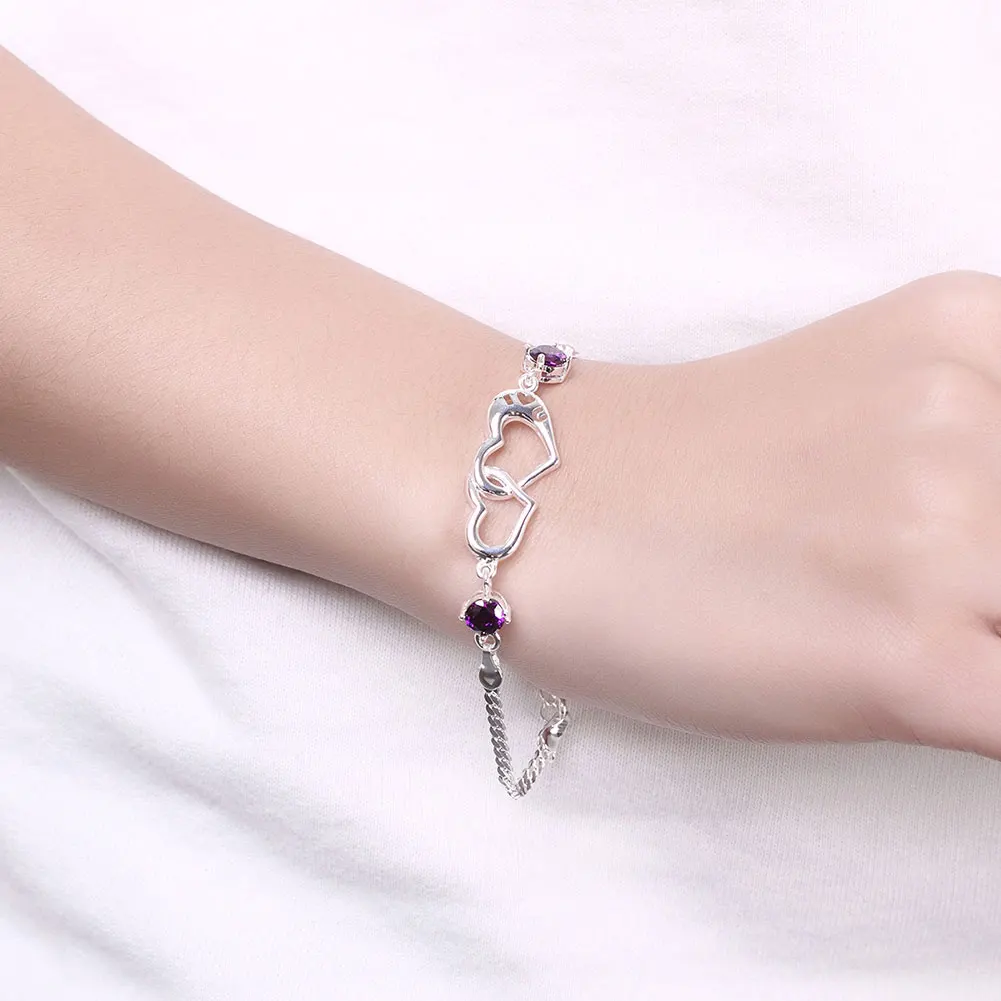 Fashion Classic Heart Shaped Lady Aesthetic Bracelet Love Purple Crystal Zircon | Украшения и аксессуары
