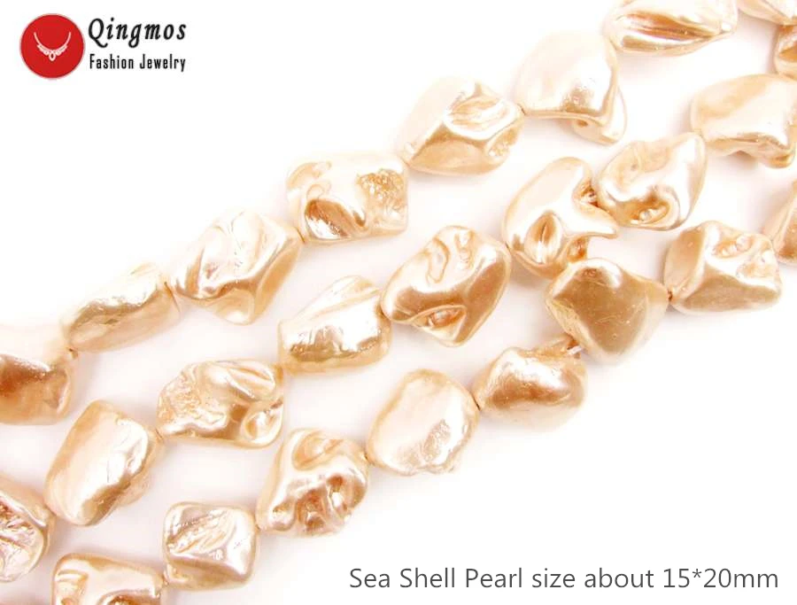 Qingmos15*20mm Baroque Pink Sea Shell Pearl Beads for Jewelry Beadwork Necklace Bracelet Earring DIY Loose Strands 15'' los827 |