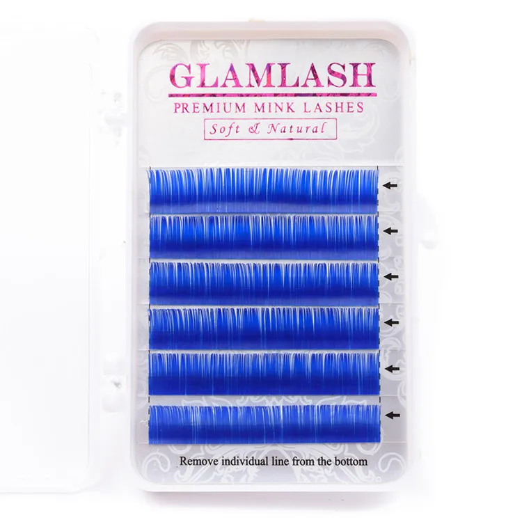 blue GLAMLASH Цвет наращивание ресниц Фиолетовый Синий Коричневый темно коричневый зеленый красный индивидуальный искусственный норки Мягкие Накладные ресницы - Цвет: blue