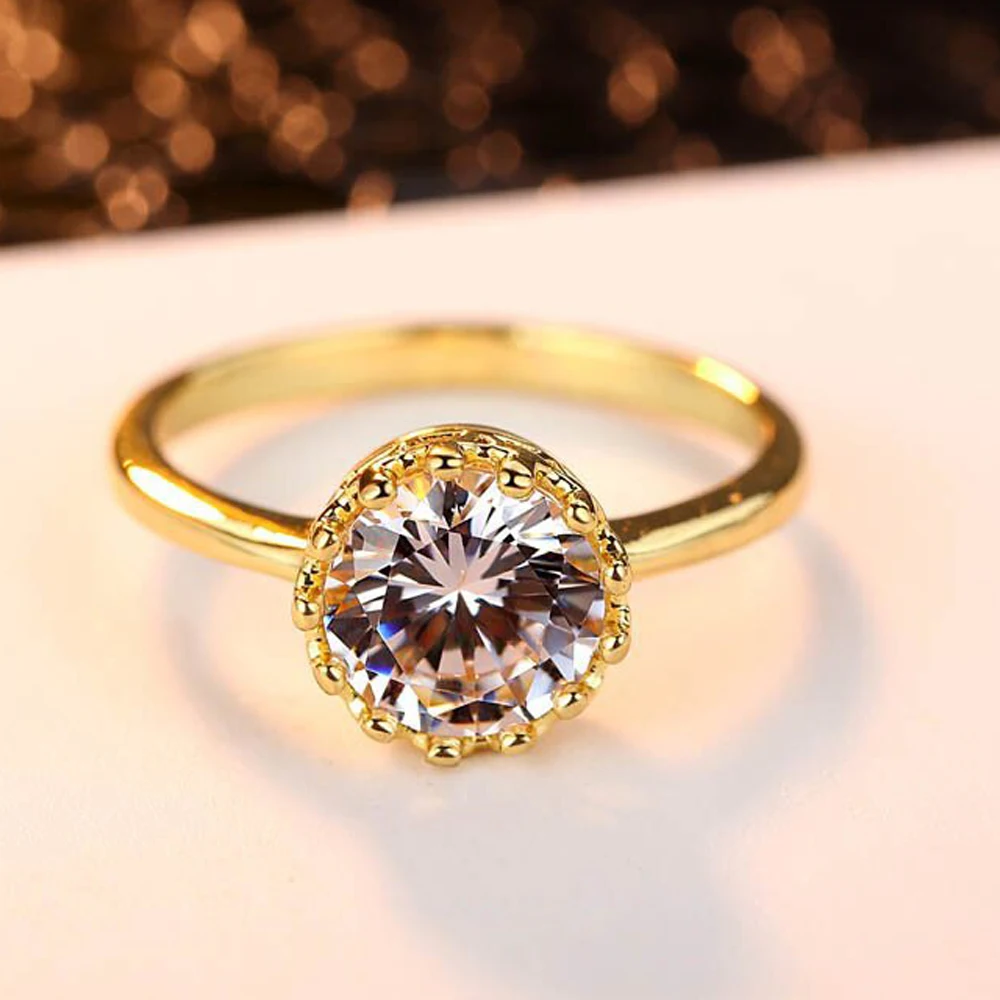 New Arrival Fashion Simple Exquisite Round White CZ Silver &amp Yellow GoldPlated Ring Women Jewelry Engagement Wholesale | Украшения и