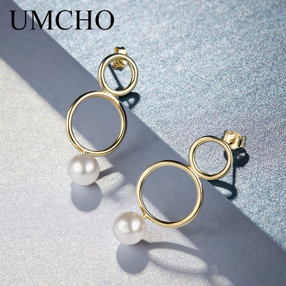 UMCHO 925 серебряные серьги ракушка жемчуг круги висячие модный стиль вечерние