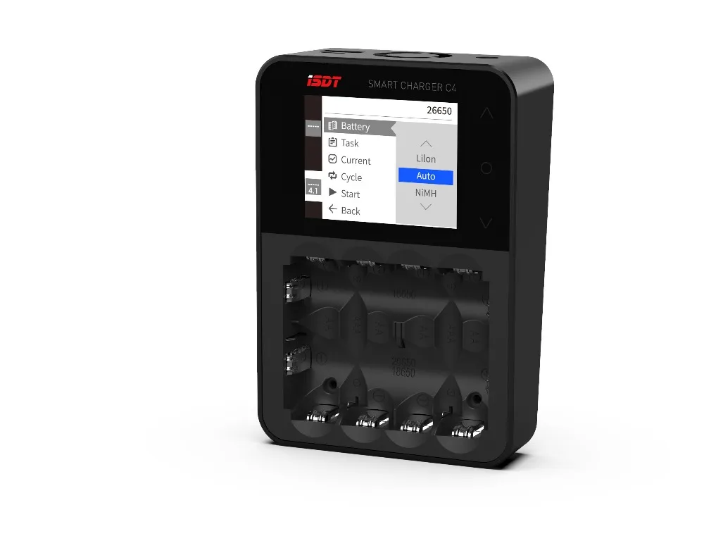ISDT C4 8A сенсорный экран Смарт зарядное устройство с USB выходом для 18650 26650 AA AAA батареи