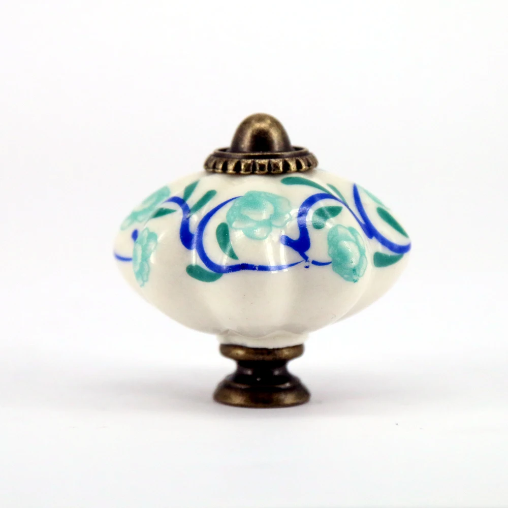 4 шт. винтажные декоративные зеленые цветочные керамические ручки дверные для