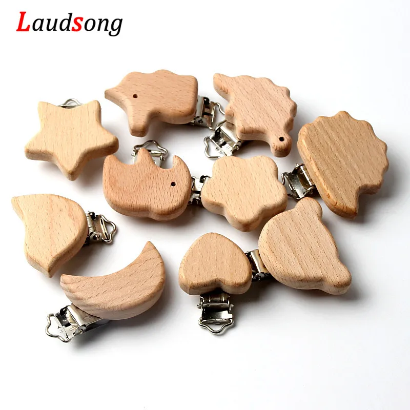 Животный принт 1 шт. натуральную древесину бука для клипсы пустышек прорезывания