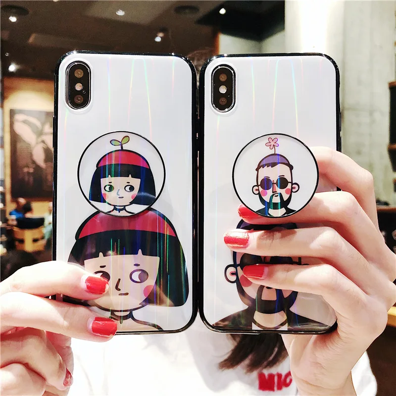 Мультяшный лазер чехол для телефона с держатель телефонного звонка iPhone Xs 8 Plus 7 6 X