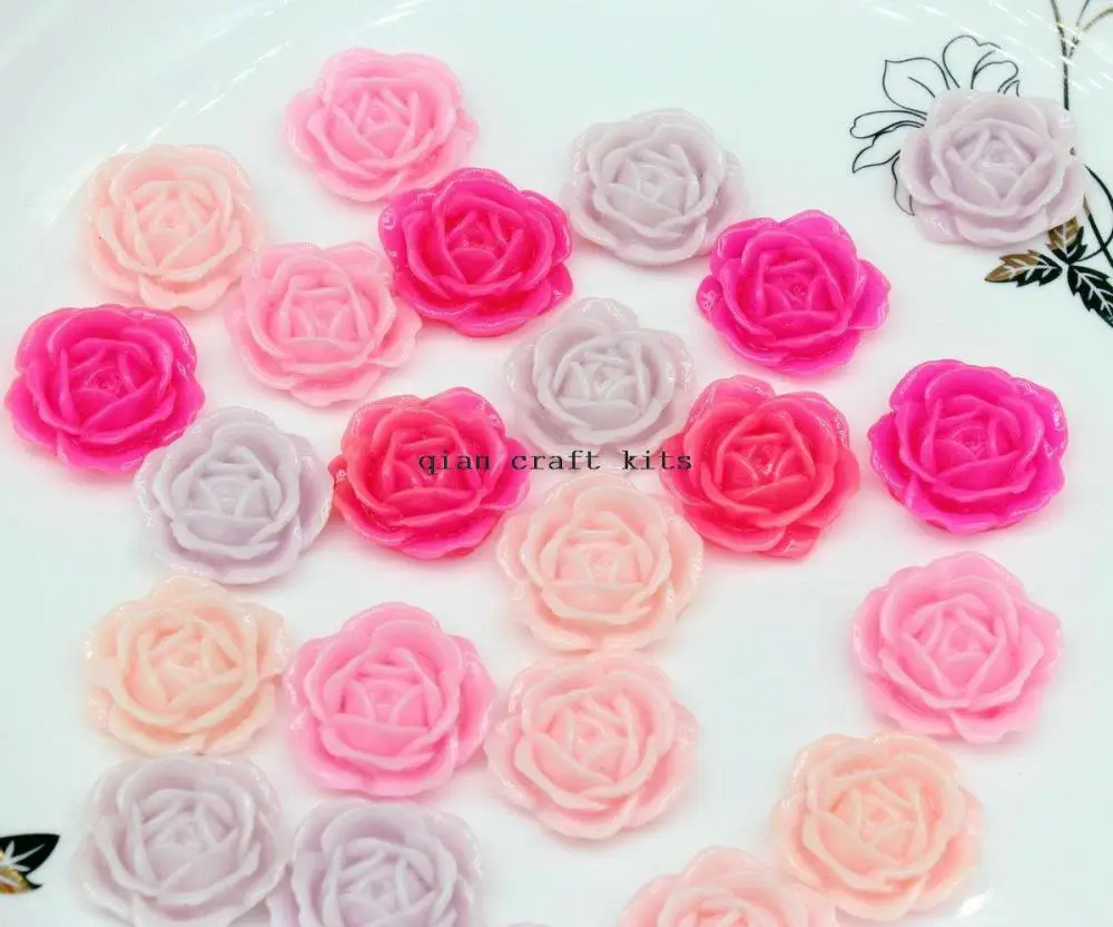 Cabujones de resina con flores rosas, cabujones grandes de 28mm, reverso plano, colores surtidos, rosa, lavanda, 200 piezas-1