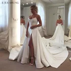 Белое Атласное простое свадебное платье E JUE SHUNG, свадебные платья с V-образным вырезом и Боковым Разрезом, свадебное платье, свадебное платье