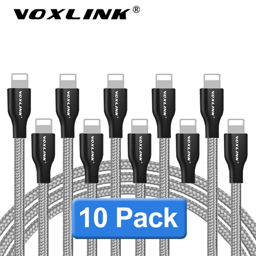 VOXLINK USB кабель с нейлоновой оплеткой для iphone X XS XR, usb-кабель для быстрой зарядки и синхронизации данных для iphone xs max 8 8Plus 7 6 6 S ipad mini - Цвет: Grey 10pcs cable