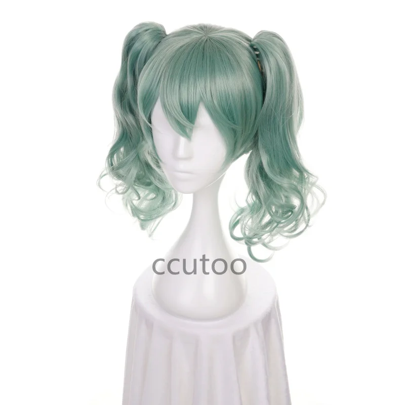 Ccutoo Vocaloid Miku зеленый короткий кудрявый синтетический парик с двойным чипом съемные хвосты парики, костюм для косплея термостойкость
