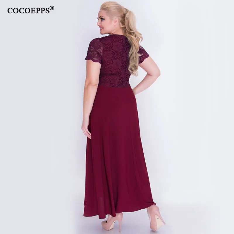 

COCOEPPS Plus Size 6XL Women Dress Short Sleeve Lace Casual Summer Maxi Dresses Office Ladies Dress Vestidos Female Long Dress