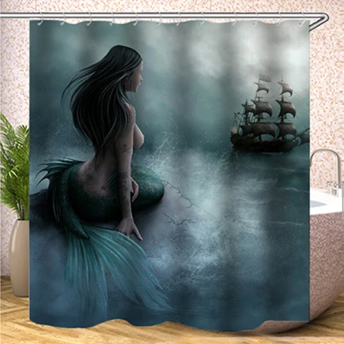 waterproof shower curtain for bathroom funny mermaid print bathtub curtains opaque polyester bathroom curtain with 12 pcs hooks free global shipping