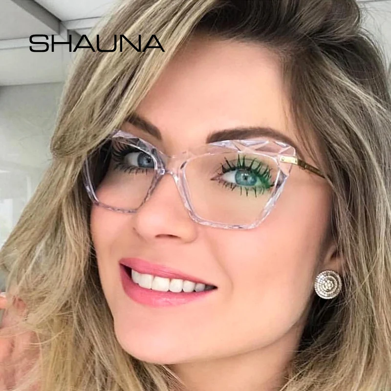 SHAUNA, весенние петли, уникальные граненые оправы для очков, женские прозрачные очки кошачий глаз, UV400