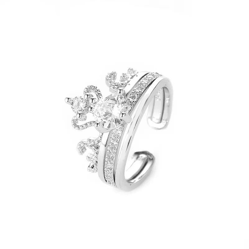 Silver Модная роскошная Корона из циркония кольцо кристалл сердце Женская корона кольца Свадьба, романтическое регулируемое кольцо Изысканные ювелирные изделия - Цвет основного камня: Silver