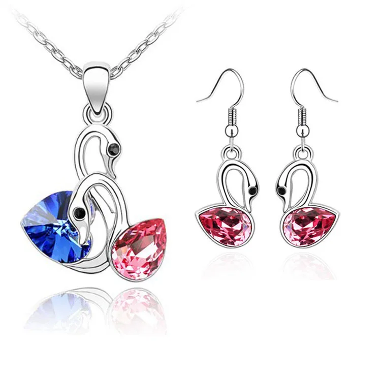 Классические двузначные Лебеди Ювелирные наборы кристалл свадебное ожерелье и