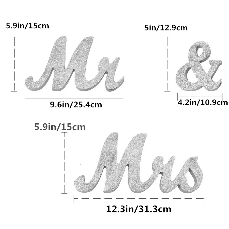 Серебро Mr и Mrs знак для свадьбы Милая стол свадебных фотосессий Обручение/юбилей