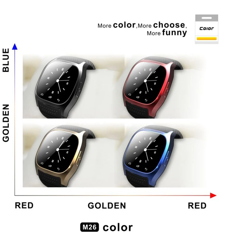 Синий Чем Жизнь Водонепроницаемый Smartwatch M26 Bluetooth Смарт Часы С LED Alitmeter Плеера