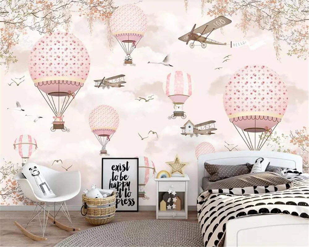 

Custom wallpaper mural pink cartoon hot air balloon children's room mural home decoration living room bedroom 3d wallpaper