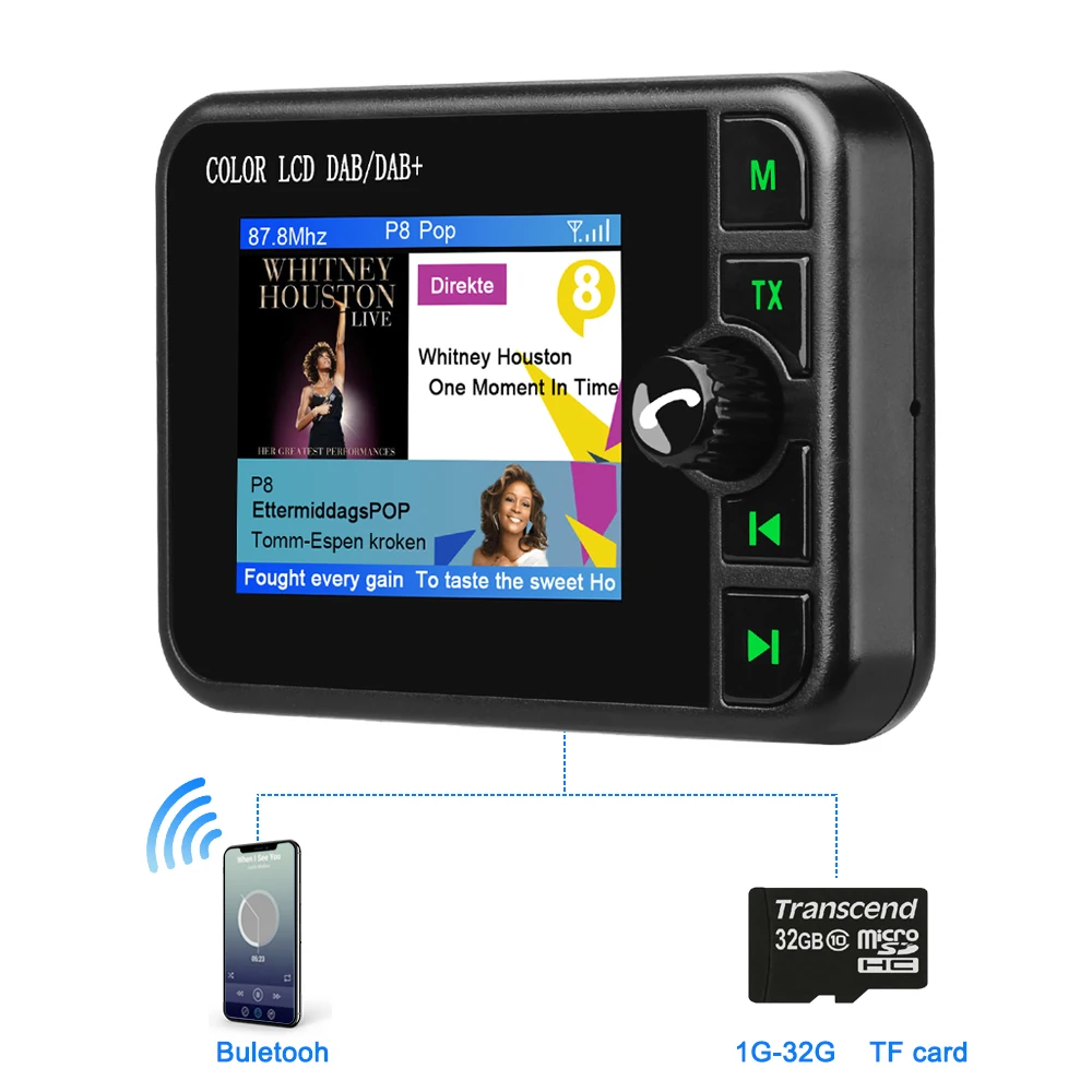 DAB Radio Receiver FM Transmitter Bluetooth Handsfree Music Player Digital Broadcast Auto Audio TF Card Slot Car | Автомобили и