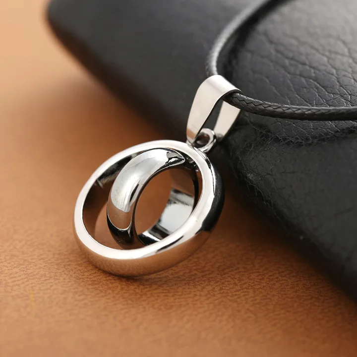 New Unique Double Circles Leather Rope Necklaces Men Vintage Black Pendant Male Jewelry Colar De Couro | Украшения и аксессуары