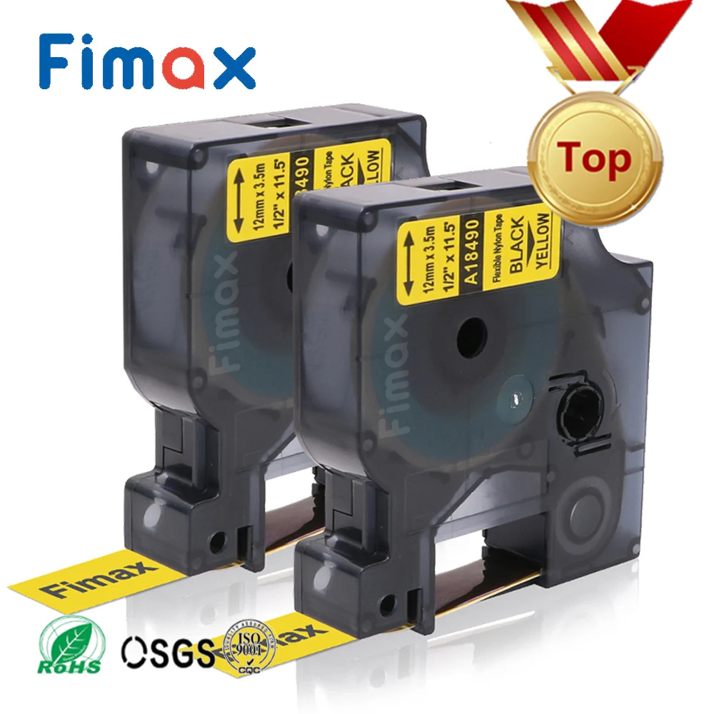 2 шт. гибкая нейлоновая лента для этикеток Dymo Rhino 18490 18488 желтый/белый 12 мм|Ленты