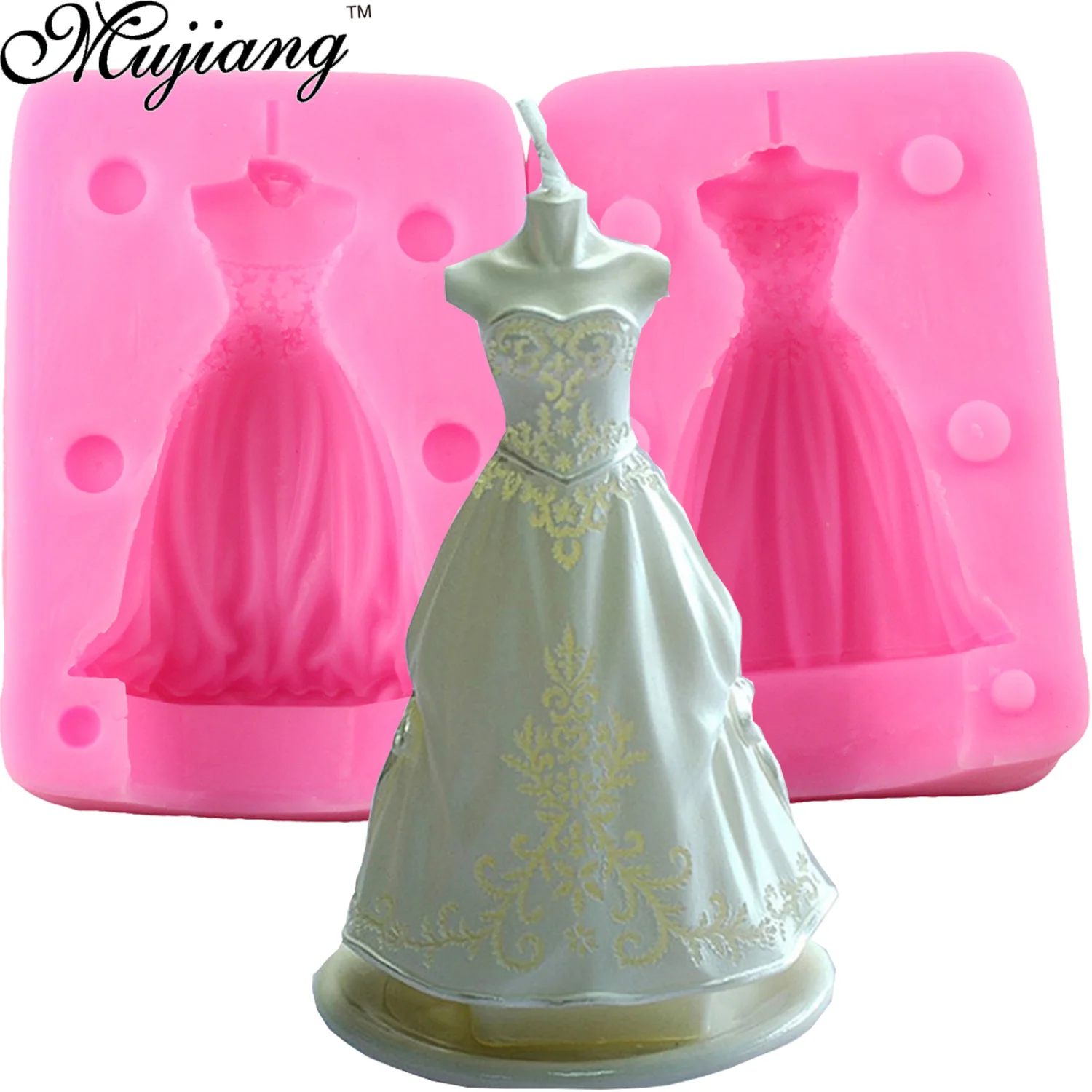 Силиконовая форма Mujiang 3D для свадебного платья невесты свечи полимерная глина