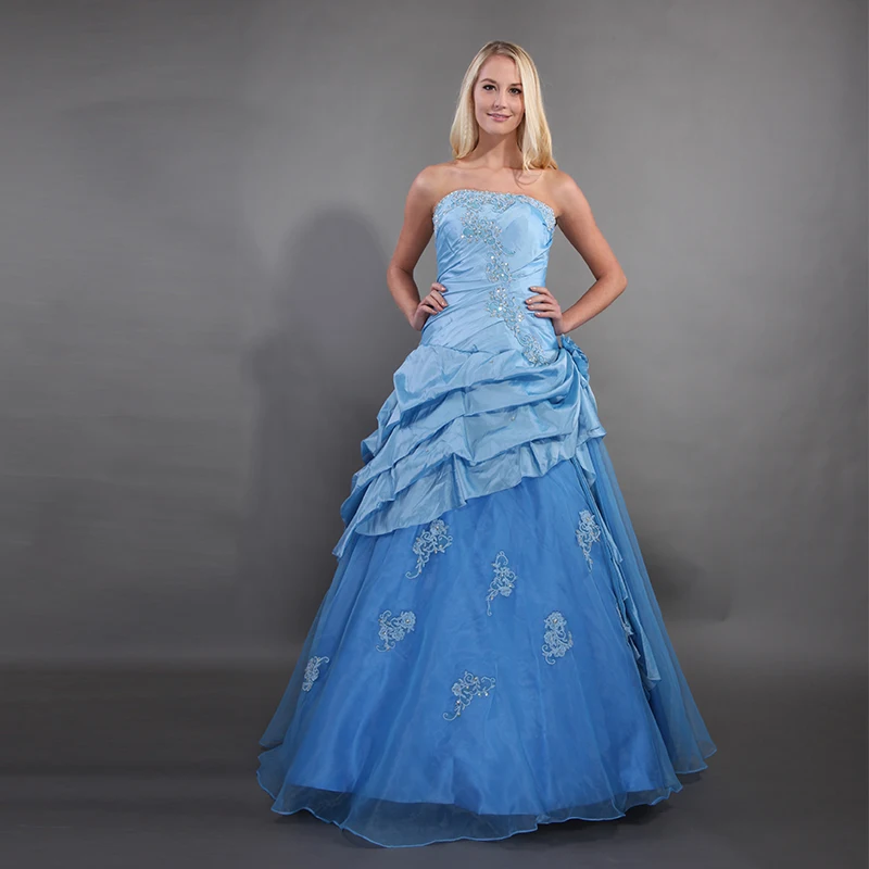 Светло-голубой Vestidos De Debutantes 15 Anos Quinceanera платья без бретелек с рюшами юбка пушистые