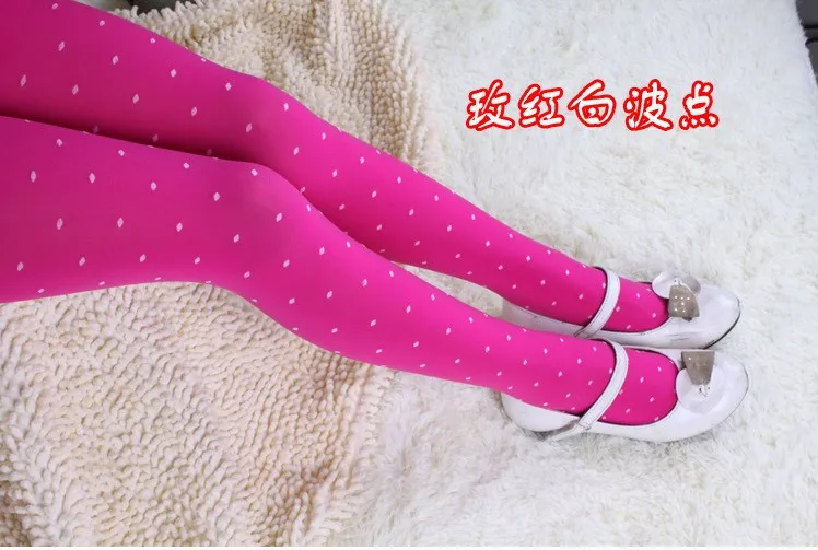 hot pink Г. весна-лето-осень, бархатные колготки в горошек для девочек, жаккардовые детские колготки ярких цветов - Цвет: hot pink