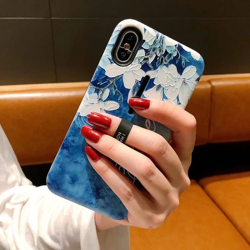 Чехол для iphone 7 X XR 8 6S XS Max 6 модные цветочные Силиконовые петли кольца чехлы