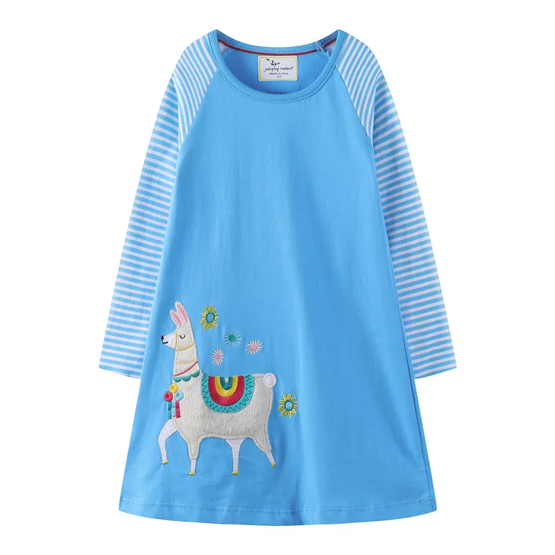 Jumping Baby girl clothes Applique dresses princess long sleeve tunic toddler girls cotton animals kids | Детская одежда и обувь