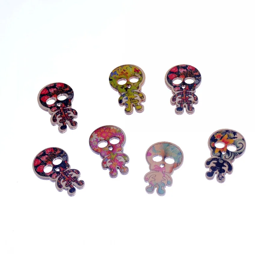 Бесплатная доставка 50 шт Случайные Смешанные 2 отверстия черепа деревянные кнопки для шитья скрапбукинга 30x19 мм F1110
