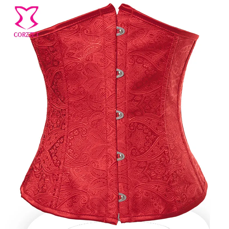

Hot Red Brocade Paisley Pattern Burlesque Corselete Feminino Espartilhos Sexy Korsett For Women Underbust Corset Gothic Clothing