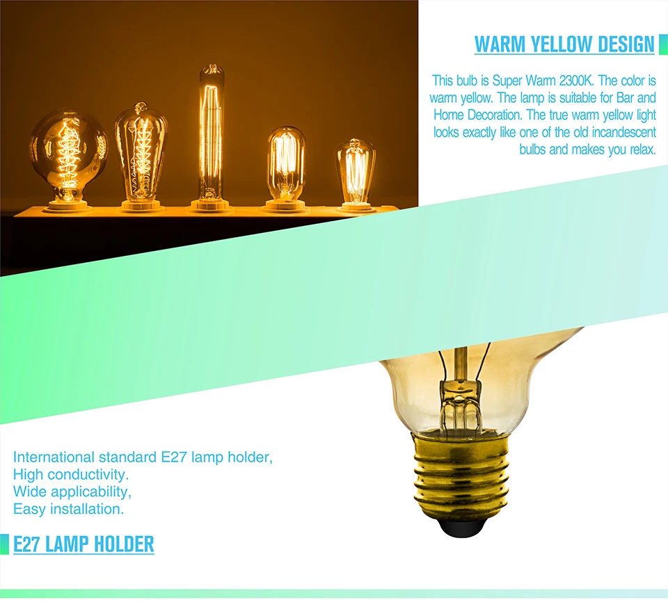 Лампы накаливания 60 Вт 40 Вт 25 Вт E27 теплый белый ретро винтажная лампа Эдисона AC 220 В ЕС штепсельная розетка DIY для декора лампы