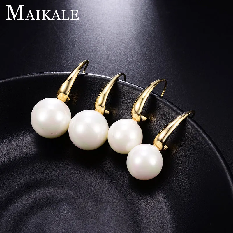 MAIKALE, классические серьги-гвоздики с пресноводным жемчугом для женщин, золотые, серебряные, Цветные Висячие серьги с жемчугом, Простые Ювелирные изделия, подарки