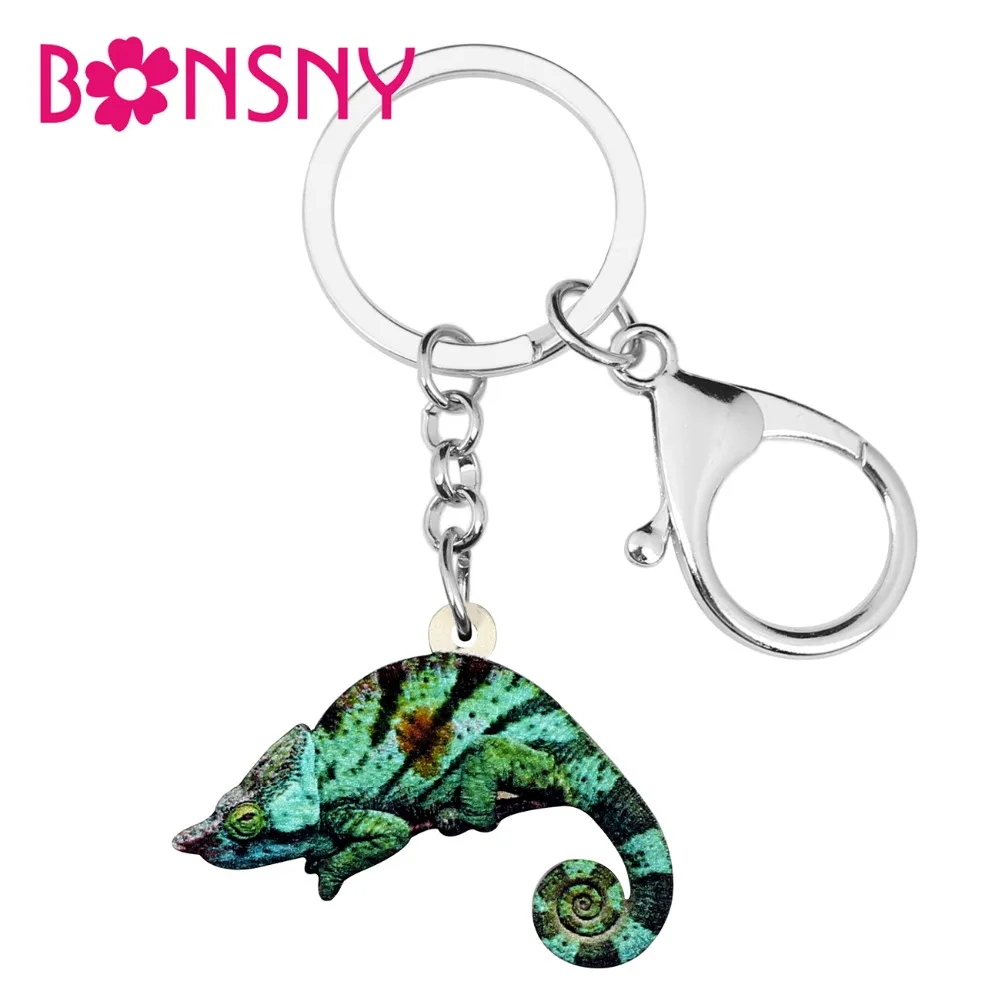 Bonsny акриловый синий Хамелеон ящерица брелок держатель уникальное животное