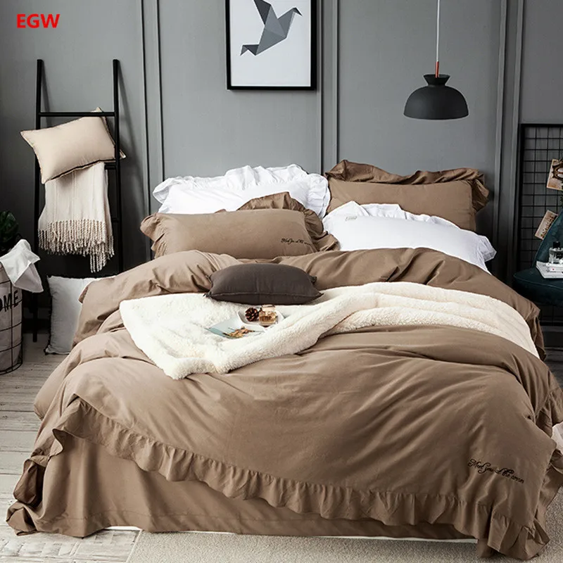 Однотонный Комплект постельного белья из 100% хлопка цвета хаки|king size bedding|purple