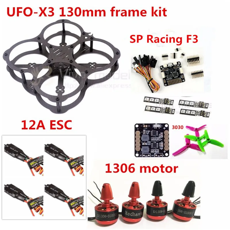 Мини DIY FPV UFO X3 130 мм Φ + SP Racing F3 6DOF / 10DOF 3030 3 Лопасти пропеллера 1306 двигатель 12A ESC|sp racing