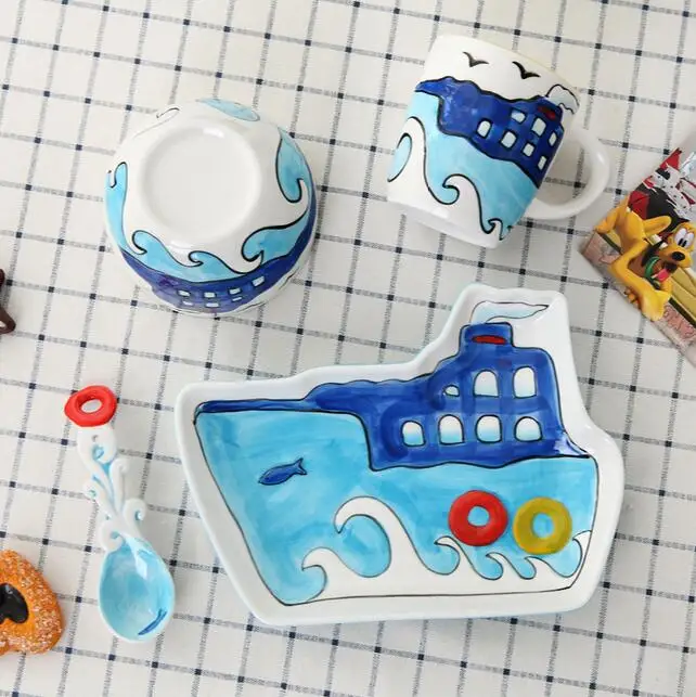 4 шт./компл. Мультяшные столовые приборы фруктовый рисовый салат керамика миска